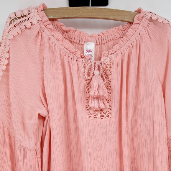 JUSTICE Girls Shirt Top 3/4 Length Peasant Boho Floral Lace Detail Size 10 - Picture 3 of 11